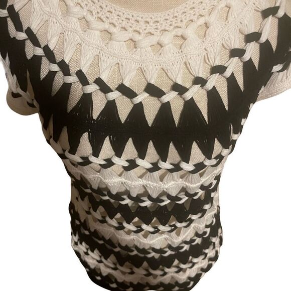 Chicos Black & White Chunky Sheer Striped Crochet Knit Top - Picture 6 of 7